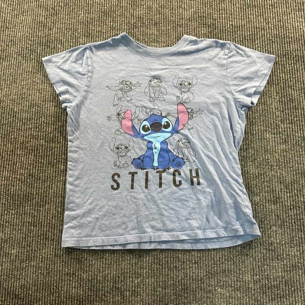 Disney Girls Stitch Graphic T Shirt Small Blue Cotton Short Sleeve Mad Engine